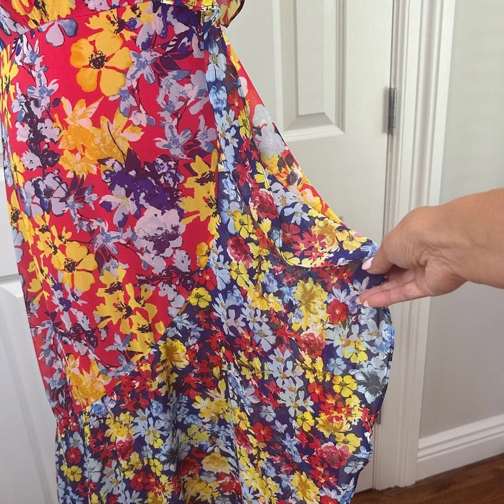 Lulus Ruby Red One Shoulder Boho Wedding Guest Floral Vacation Maxi Dress Size M - Picture 7 of 17